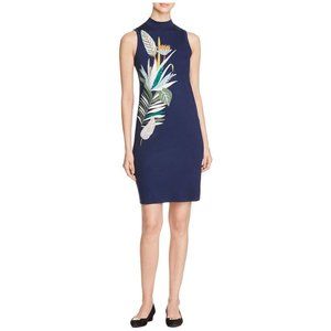 NWT $325 Tory Burch Embroidered Knee Length Dress Blue Floral Small Sleeveless S